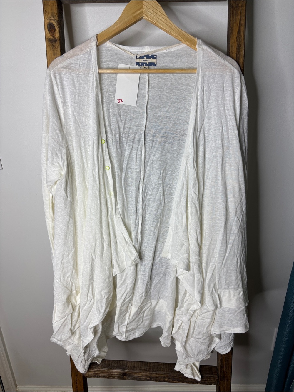 Comme Toi Lightweight White Open-Front Draped Cardigan Size M